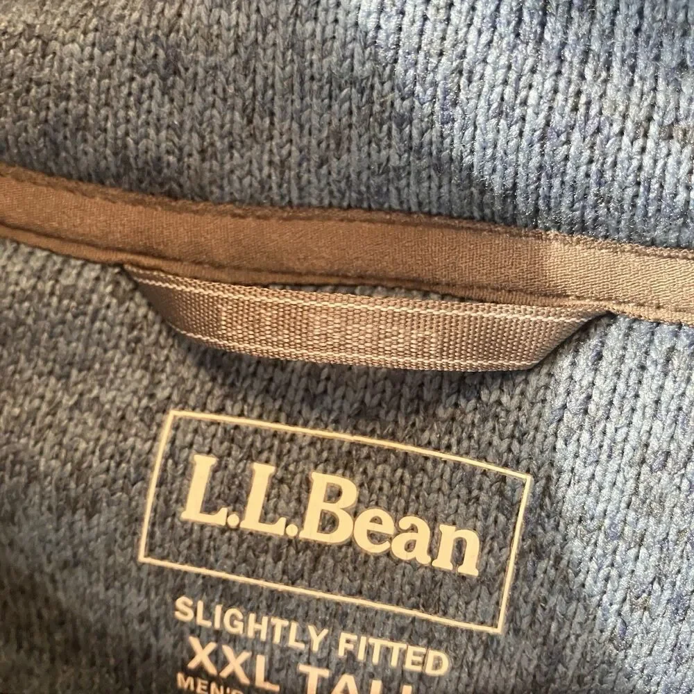 LL Bean Mens Sweater Fleece Pullover Jacket Blue 1/4 Snap Slightly Fitted XXLT - Picture 10 of 14